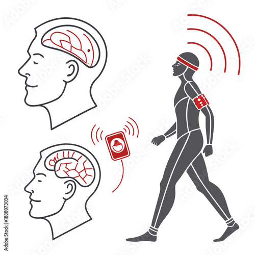 Man and woman human head silhouette with brain vector icon illustration