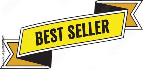 Best Seller Ribbon Banner Icon in Yellow and Black Vector Illustration