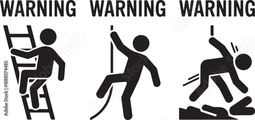 Warning safety first with man falling from ladder icon sign and symbol vector