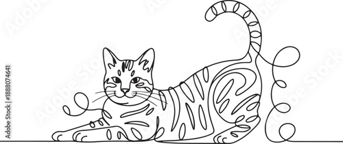 Cat illustration in lying pose continuous line drawing for pet lover and animal graphic design