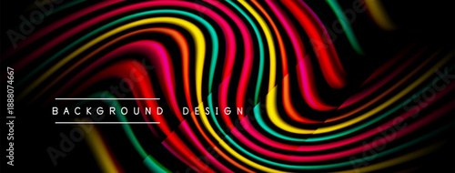 Vibrant flowing lines create abstract background. Colors blend, forming dynamic wave pattern. Modern design element.