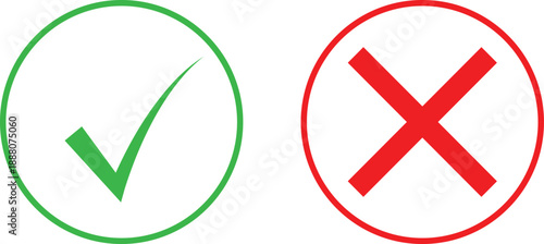 Green Checkmarks and Red Cross Icons for Approval and Disapproval 
