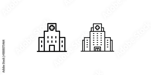 Hospital building vector icon isolated on white background, medical center illustration, health care facility outline icon with cross