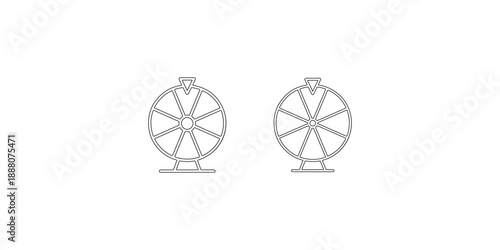 Wheel of fortune black line icon set. prize wheel outline vector icon. luck game line icon. spin and win fortune wheel
