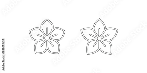 Two flower icons with five petals and central circle, simple floral design element on white background, graphic vector