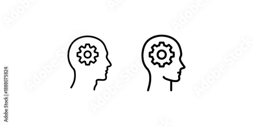 Profile side view of human head with gear inside representing thinking process idea or mechanical mind concept