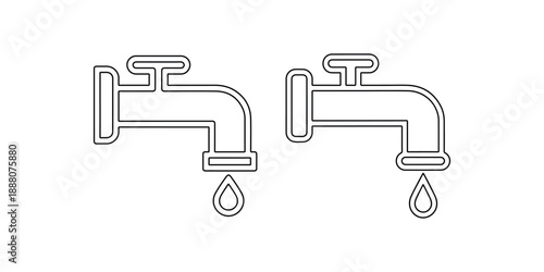 Faucet with water drop vector icon isolated on white background, water tap illustration, water flow outline icon with droplet