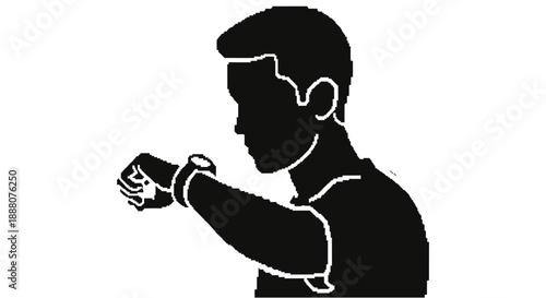 man checking time on wristwatch a silhouette illustration conveying punctuality and time management for business education or personal scheduling concepts.
