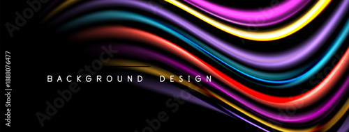 Abstract flowing ribbons, vibrant colors, dark background. Modern design element, smooth curves, dynamic composition.