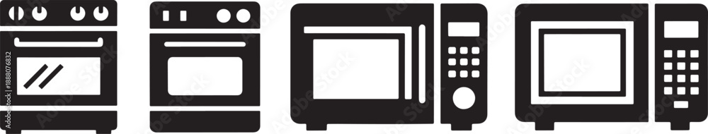 Obraz premium Electric Oven and Microwave Icons Collection for Home Kitchen Equipment Design