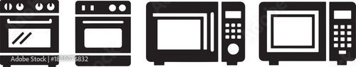 Electric Oven and Microwave Icons Collection for Home Kitchen Equipment Design