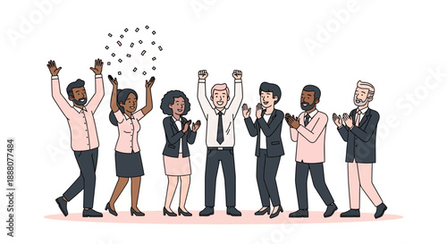 Diverse Professional Team Celebrating Major Corporate Milestone and Achieving Peak Performance Goals