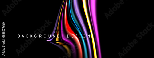 Abstract colorful ribbons flow, creating dynamic visual effect. Dark background emphasizes vibrant hues, modern design element.
