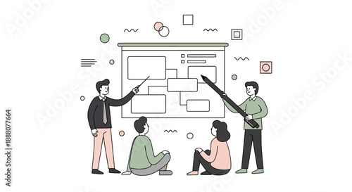 Business Strategy Mapping: Collaborative team aligning on organizational process flow and project architecture during a corporate planning session.