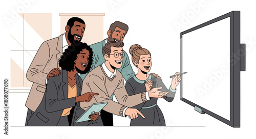 High-Performing, Diverse Business Team Achieving Alignment and Finalizing Corporate Strategy on Digital Display