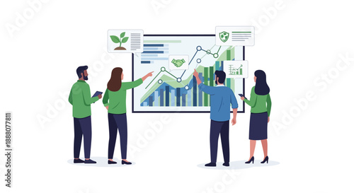 Integrated ESG Strategy: Diverse Corporate Team Analyzing Sustainable Growth and Responsibility Metrics
