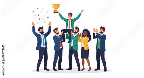 High-Performance Team Celebrating Corporate Success and Achievement Recognition