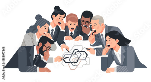 Diverse Executive Team Strategically Untangling Complex Business Challenges and Connecting Critical Objectives