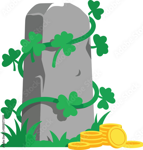 Stone Marker Wrapped with Shamrocks St Patrick’s Day Vector