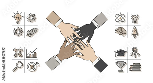 Teamwork Synergy: Diverse Professionals Uniting to Achieve Strategic Business Goals and Corporate Growth