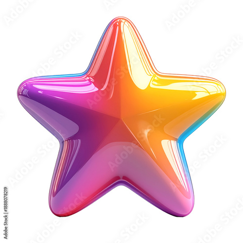 Abstract Star: A vibrant, multi-colored star radiates with brilliance, its glossy surface catching the light and reflecting a spectrum of hues.