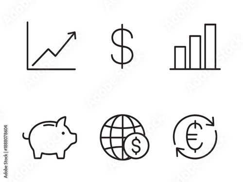 Financial Growth and Global Economy Line Icons Set