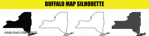 Buffalo new york map silhouette collection black white outline and dot illustrations for design
