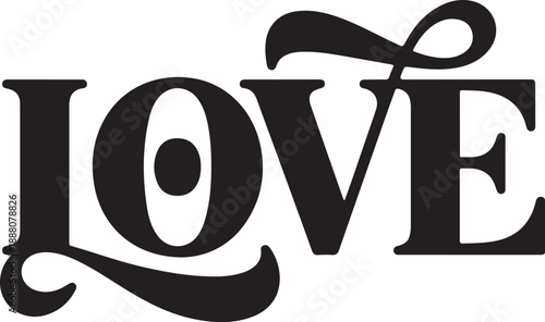 Black cursive love text with decorative swirls typography