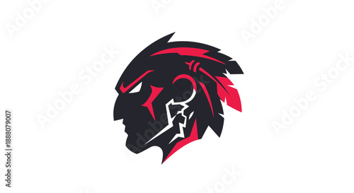 Close-up profile view of a stylized Native American warrior head logo with bold red, black, and white colors against a clean white background.