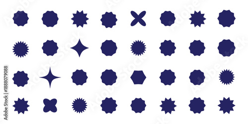 Set of blue starburst. Price sticker, sale sticker, price tag, starburst, quality mark, retro stars, sale. Circle sticker set. Blue starburst shape tags for price tags