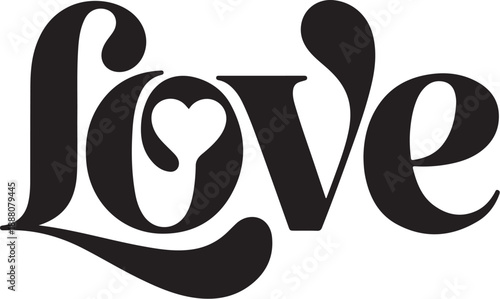 Black heart symbol replacing the letter O in the word love
