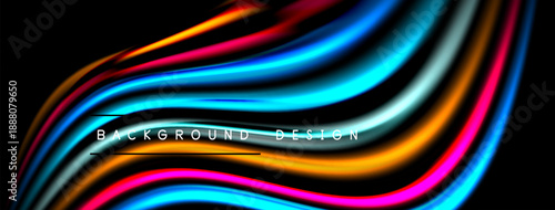 Abstract colorful waves, flowing lines. Dynamic design, vibrant hues, modern aesthetic. Black background emphasizes bright colors.