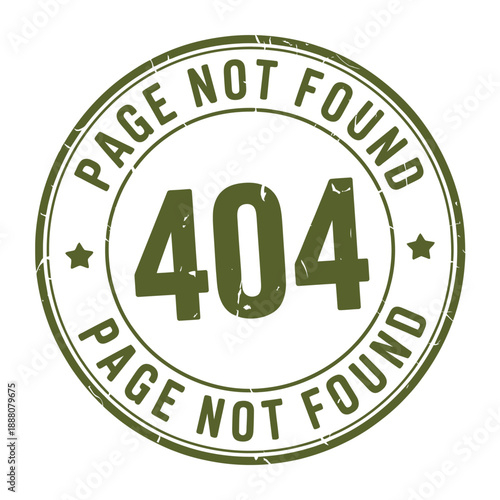 Circular stamp displaying a 404 page not found error message