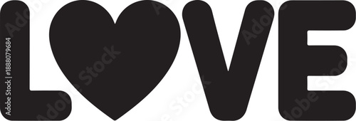 Black heart symbol replacing the letter O in the word love