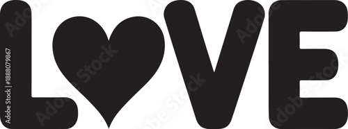 Black heart symbol replacing the letter O in the word love