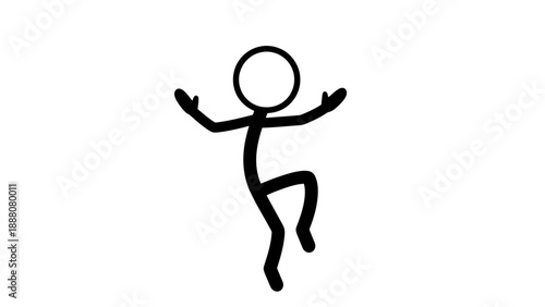 Simple stick figure dancing with arms outstretched and one leg raised.