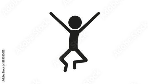 Simple black silhouette of a person dancing with arms raised and one leg bent.
