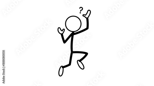 Stick figure with confused expression and questioning gesture.
