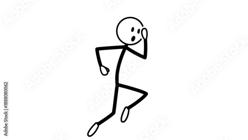 Simple stick figure running with a shocked expression.