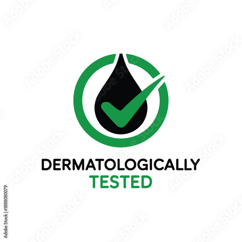 Dermatologically tested logo featuring a green circle drop and checkmark