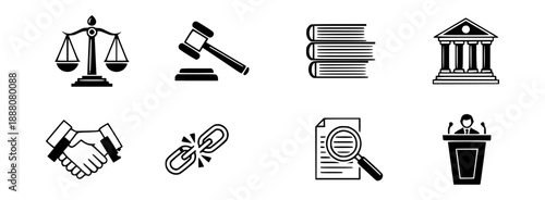 set of World Day of Social Justice icon, black and white, simple, flat design