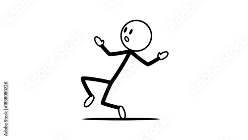 Simple stick figure running with dynamic pose and facial expression.