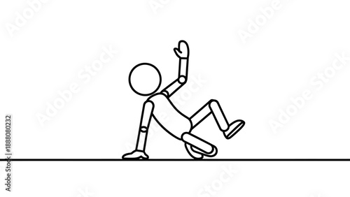 Simple line drawing of a person slipping and falling down.