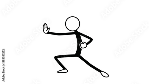 Simple stick figure throwing a frisbee in a dynamic pose.