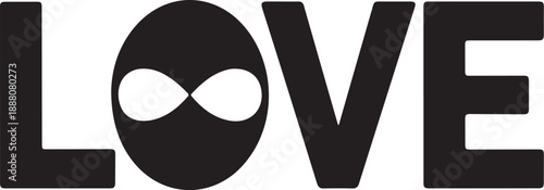 Black infinity symbol in the letter O of the word love