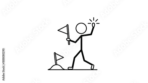Simple stick figure illustration of a person planting a flag.