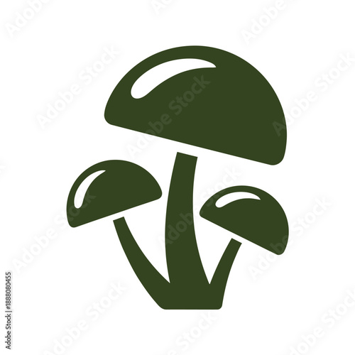 A simple illustration depicts a cluster of dark green mushrooms