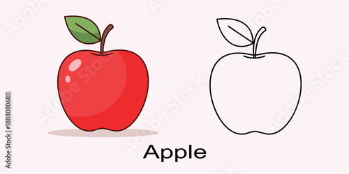 Cute apple fruit cartoon illustration with colored and outline styles. Ideal for education, food branding, kids content, stickers, menus, and healthy lifestyle visuals.