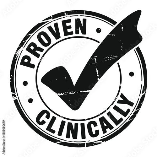 A black and white circular stamp displaying a checkmark and text