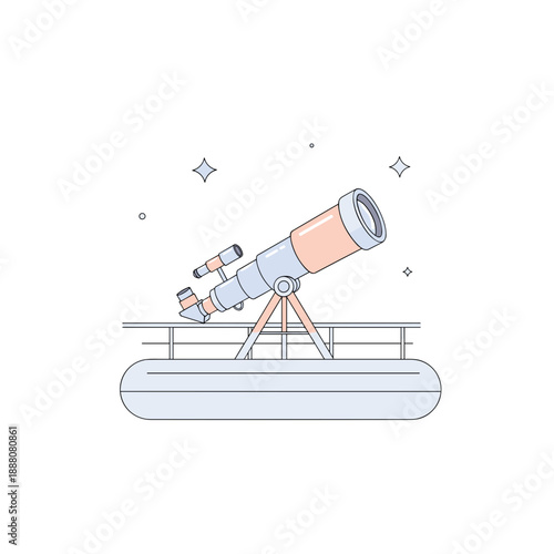 Telescope on a platform with stars in a minimal style  